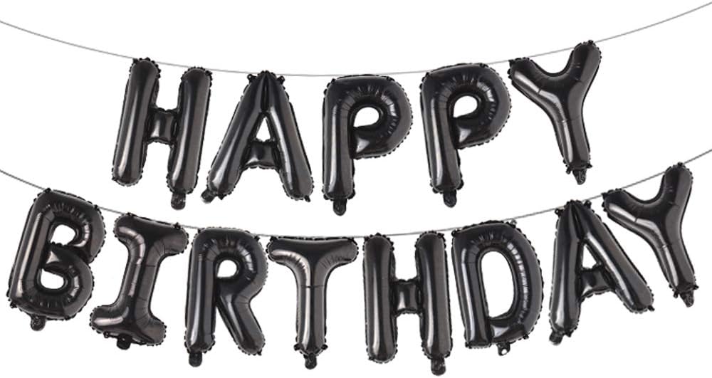 Happy Birthday Balloons, Aluminum Foil Banner Balloons for Birthday Party Decorations and Supplies (Black): Health & Personal Care