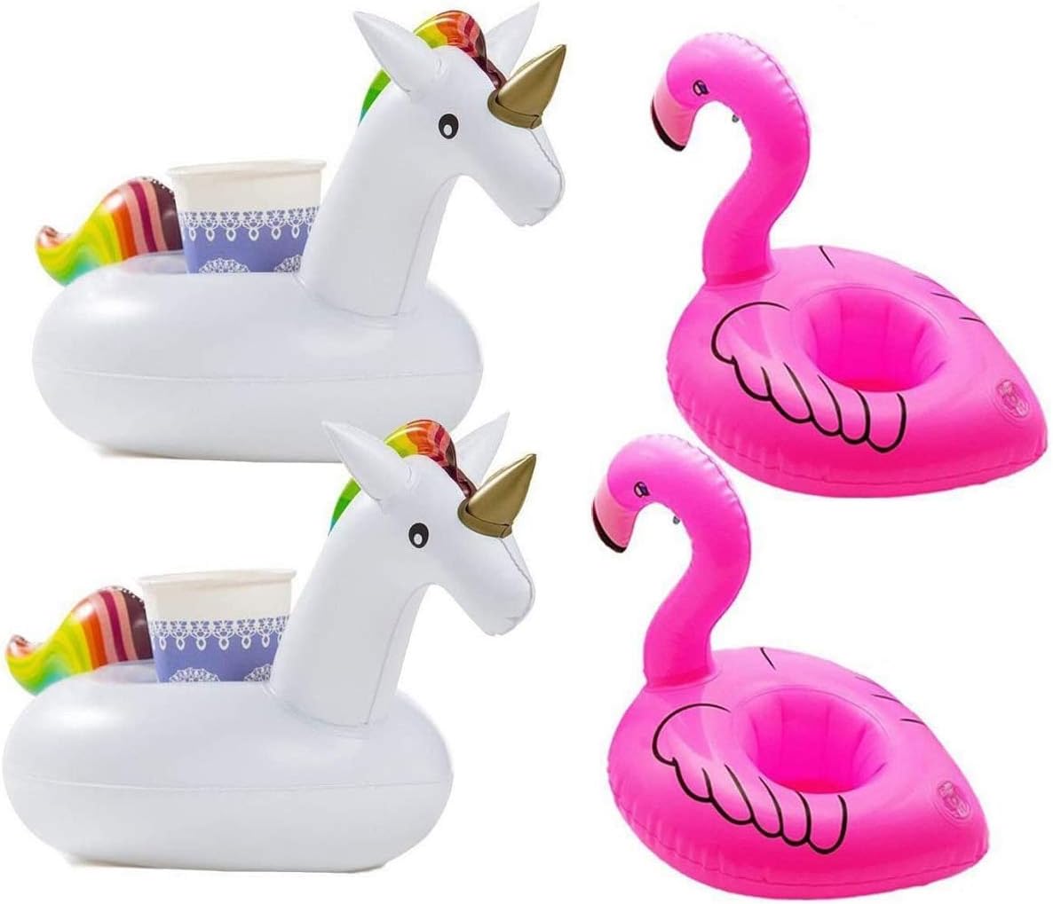 Vpsan Unicorn Float Flamingo Drink Holders, Inflatable Drink Float Boats Pool Floats Inflatable Floating Coasters for Pool Party Water Fun -4 Pack