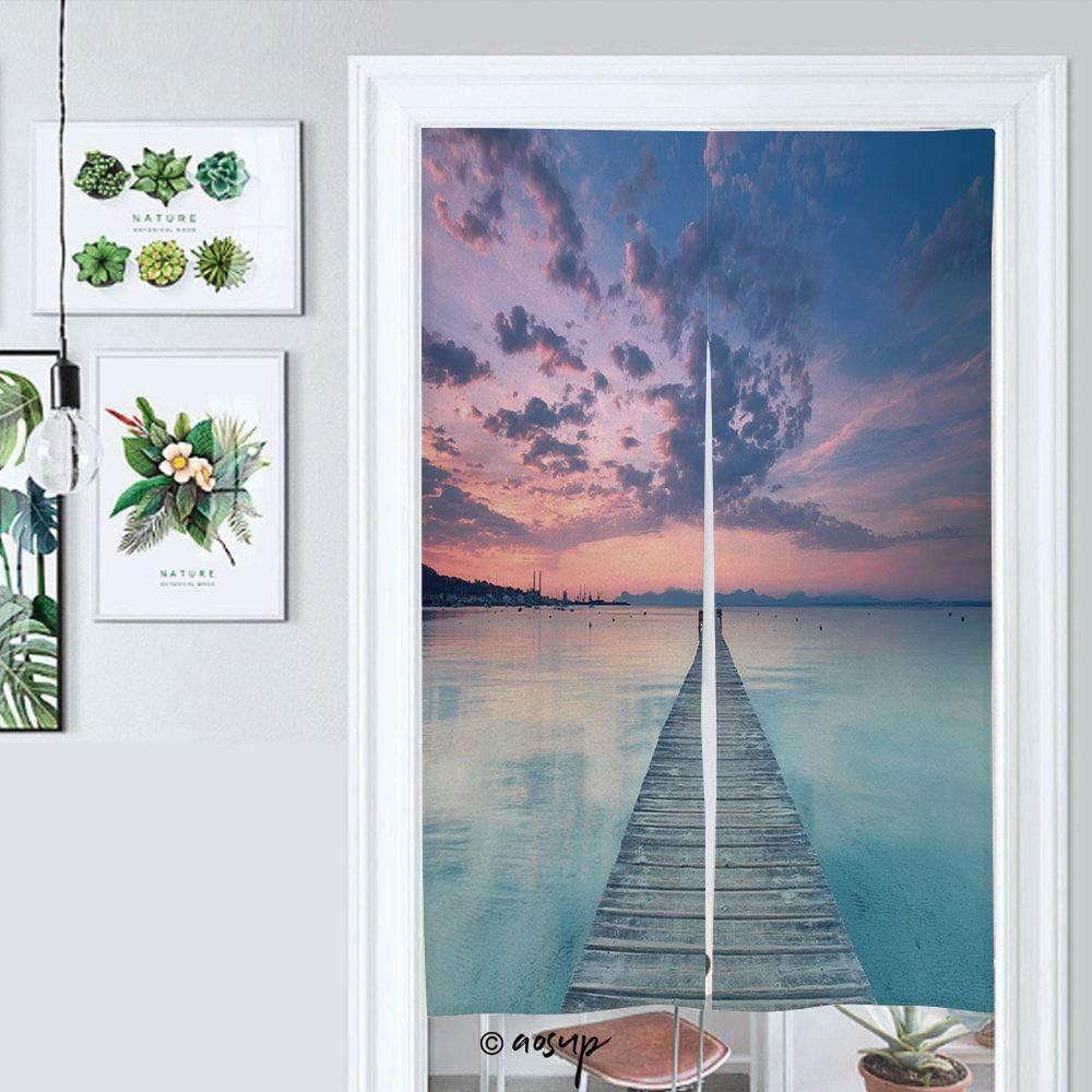 Homenon Japanese Noren Hanging Doorway Curtain Sunrise Playa De Muro Alcudia Majorca Spain for Living Room Kitchen Party W33.5 x L47.2 №132960