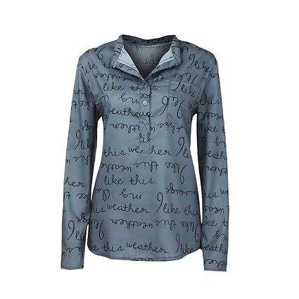 Yvelands Frauen Plus Größe V-Ausschnitt Taste Langarm Brief Bluse Pullover Tops Shirt …
