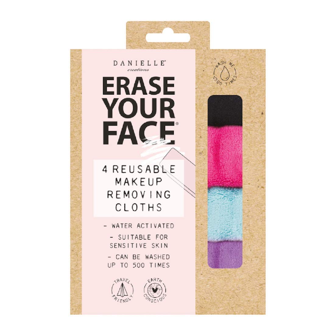 Erase Your Face Eco Friendly Reusable Makeup Removing Cloths in New 100% Plastic Free Recyclable Packaging (4 Pack Cloths, Brights)