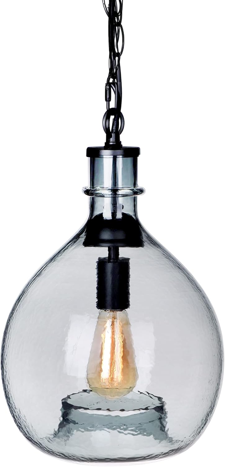 CASAMOTION Pendant Lighting Handblown Glass Light Fixture for Kitchen Island, Chandelier for Farmhouse, Dining Room, Hallway, Entryway, Restaurant, 1 Globe Recycled Blue, 11 inch Diam 17 inch Height - - 