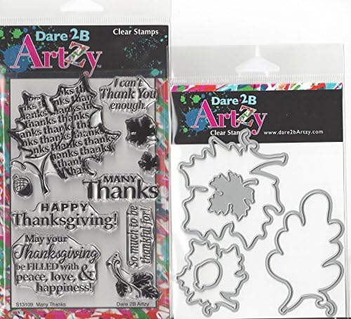 Dare 2B Artzy Many Thanks Clear Cling Rubber Stamps and Leaf Die Set Bundle 2 Items