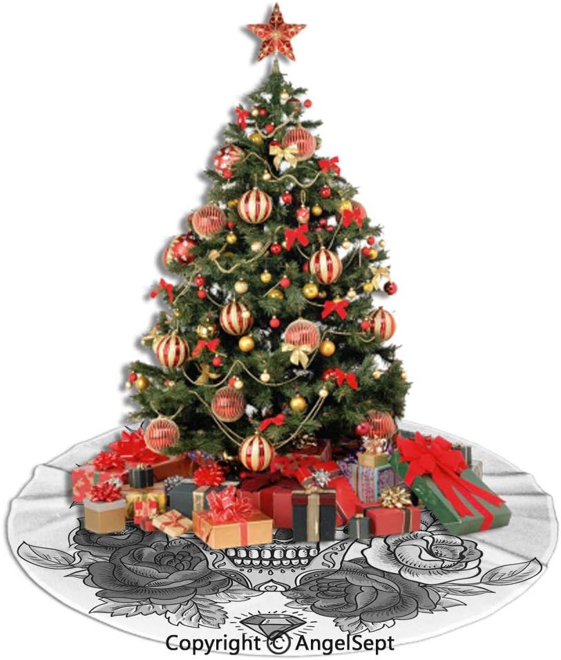 Amazon Com Sfeatrutmat Christmas Tree Skirt Wedding Decorations Happy Bride And Groom In Old Fashioned Car Hearts Blue Cans Light Pink Blue White 48inches For Halloween Or Christmas Home Kitchen