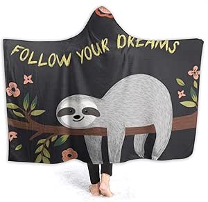 Amazon.com: Blanket Hoodie Cute Sloth Follow Hooded Throw Blanket Soft Cloak Shawl Wrap for 