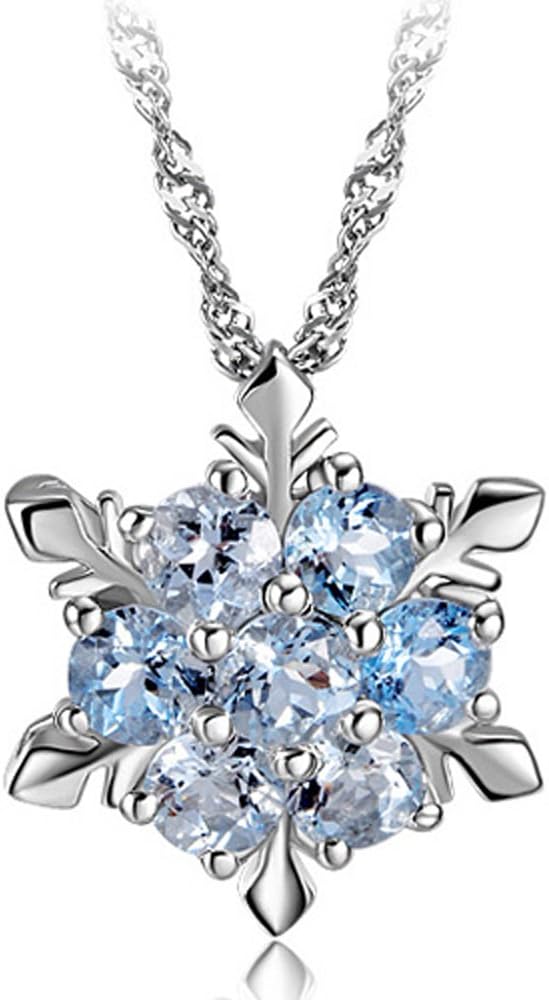 Frozen Blue Christmas Snowflake Silver Necklace Pendant Festive Gift Jewellery