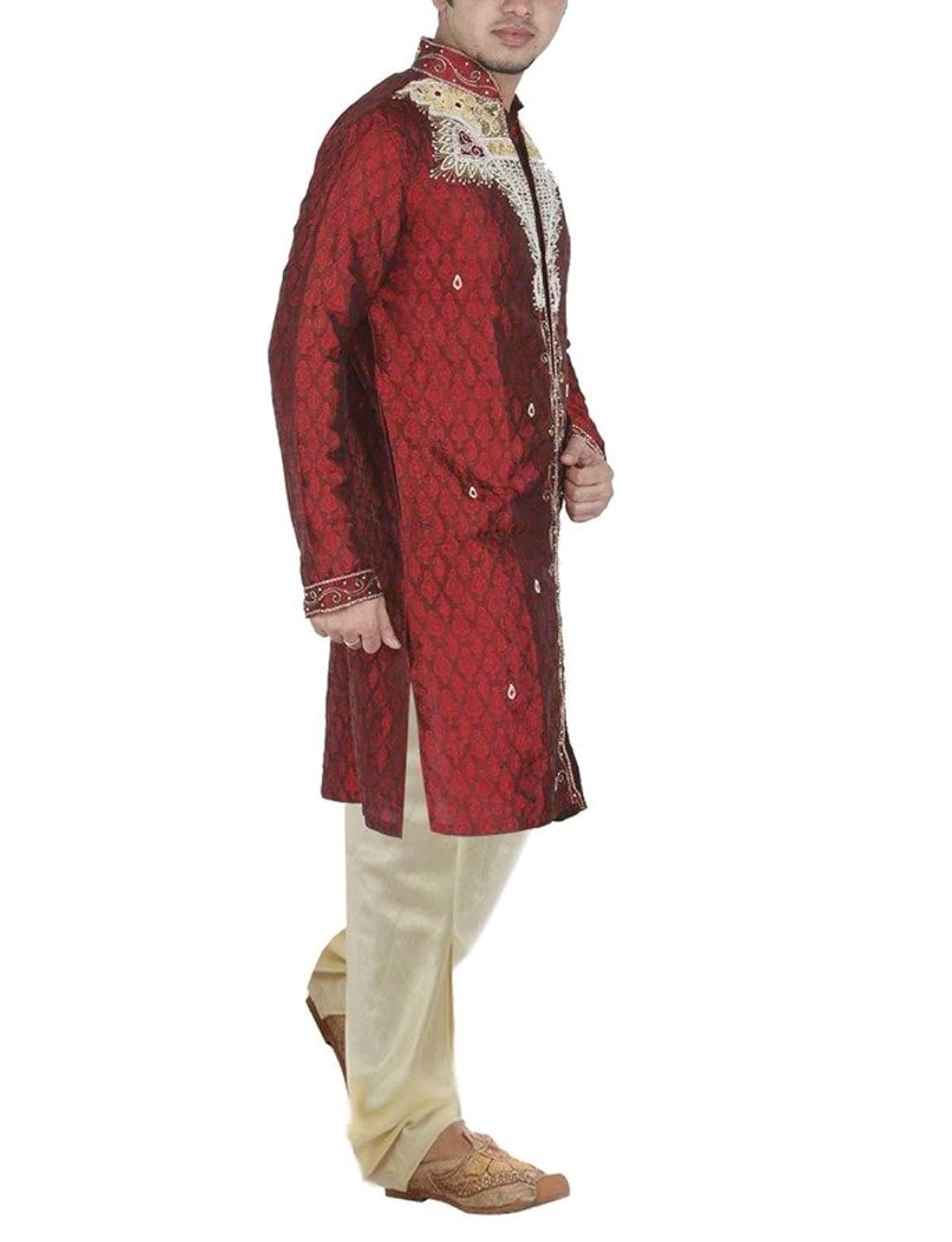 jbn creation men maroon silk sherwani with hand embroidery
