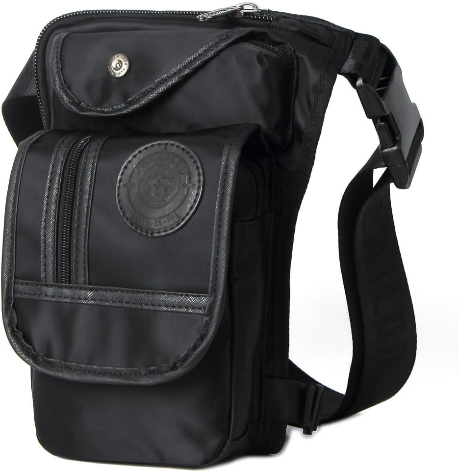 Xieben Nylon Drop Leg Bag for Men Women Tactical Military Thigh Waist Belt Pouch Motorcycle Riding Cycling Travel Tactical Outdoors Sports Bum Fanny Pack Black