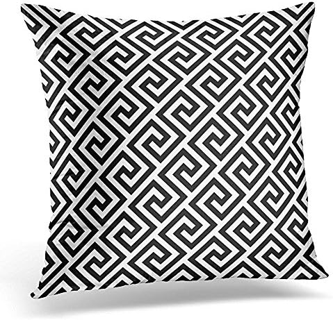 Throw Pillow Cover Key Geometric Line Abstract with Greek Antique Ceramic Floor Black and White Color Antiquity Chain Decorative Pillow Case Home Decor Square 16x16 Inches Pillowcase