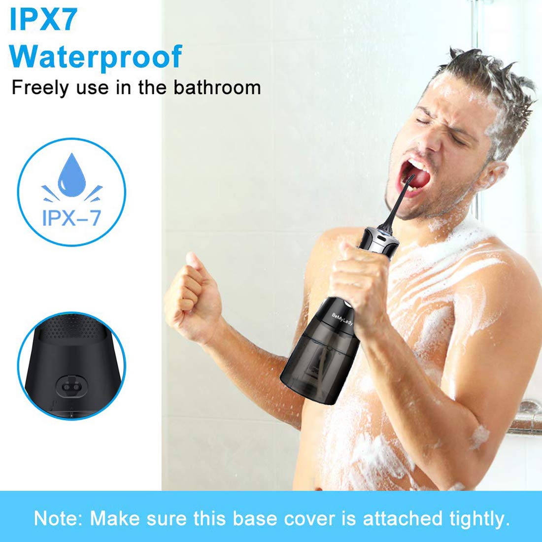 Cordless Water Flosser Pick Teeth Cleaner, BeMyLady 320ML Portable Water Flosser Pik Oral Irrigator for Travel, Home IPX7 Waterproof Water Dental Flosser with 4 Jet Tips for Braces and Teeth Whitening