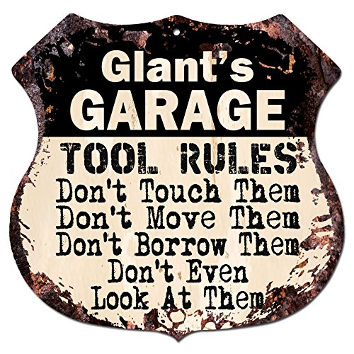 GLANT'S Garage Tool Rules Rustic Chic Sign Vintage Retro 11.5"x 11.5" Birthday Father's Day Christmas for Him Man Cave Decor Ideas