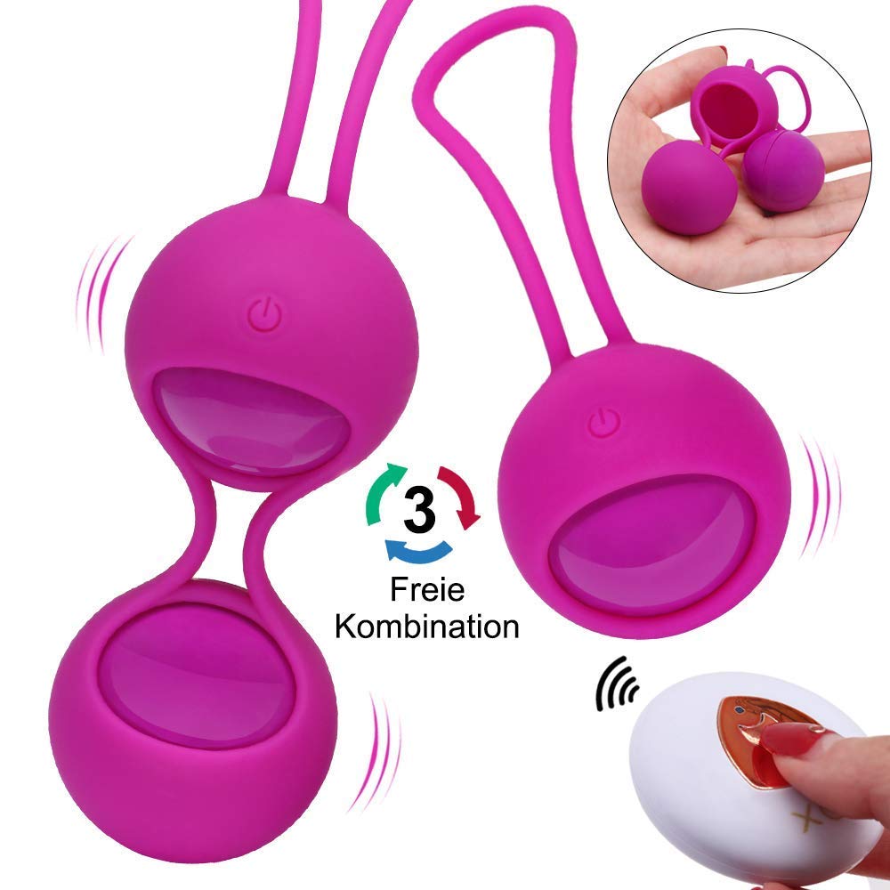 2 IN 1 Liebeskugeln Beckenboden Training mit Vibration, Attraktives Kegel Ball(Ø 34 mm) mit Super Flex-Silikon & Schwingkern für Genuß und Training,Herausnehmbar