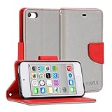 GMYLE Grey and Red Two colors PU Leather Interior Wallet Stand Case Cover For Ipod Touch 5th Generation