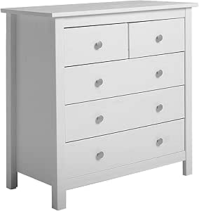 VS Venta-stock Comoda de Noche de 5 cajones en Blanco, Madera Maciza