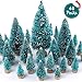 CEWOR 48pcs Mini Christmas Trees Artificial Mini Sisal Trees Bottle Brush Trees Artificial Snow Frost Trees for Christmas Home Holiday Party Decorations (Blue-Green,6 Sizes)