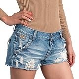 ililily Women Vintage Distressed Light Washed Cotton Jean Pants Denim Shorts