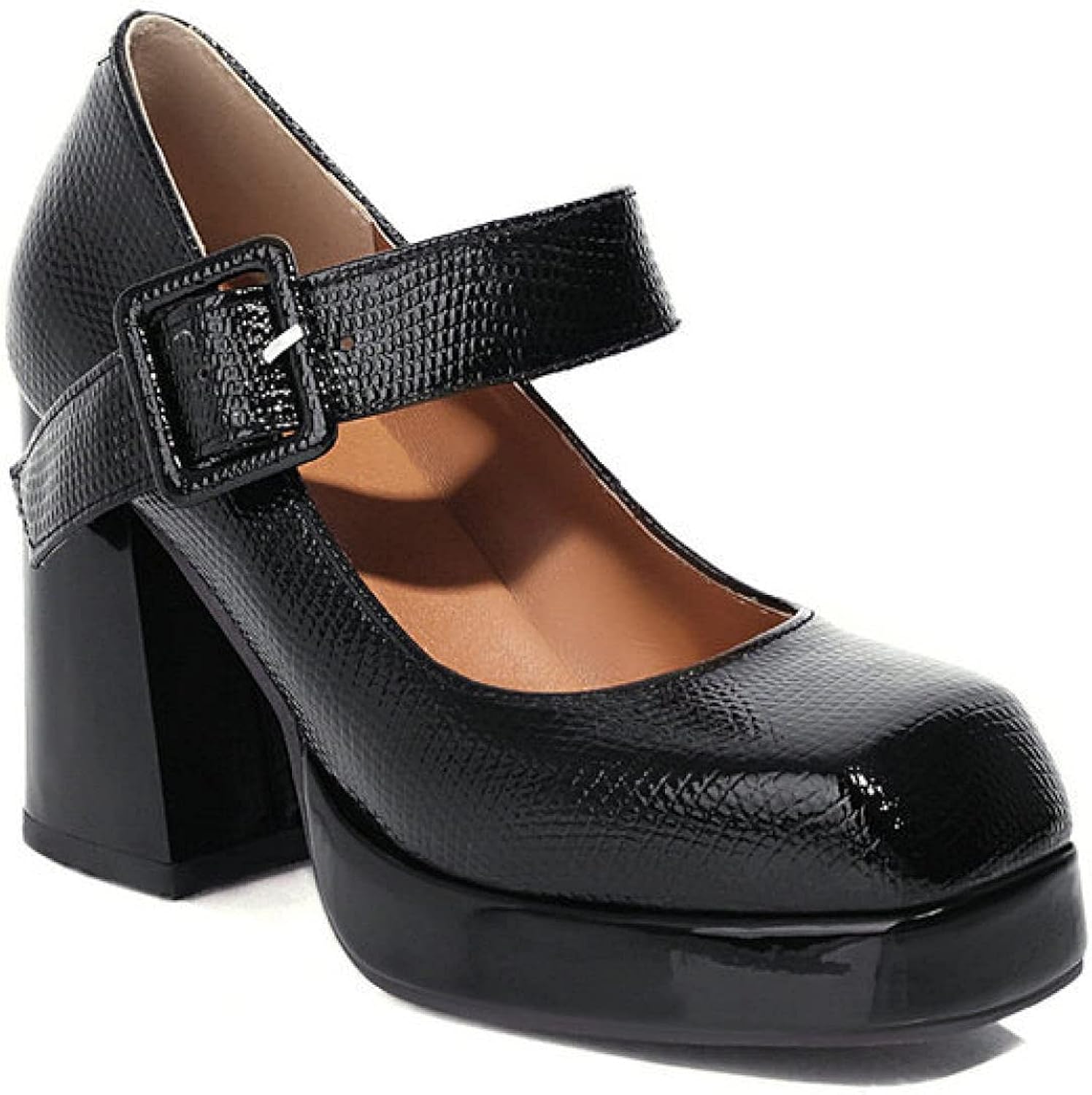 Women's Square Toe Med Heel Mary Jane Pumps Shoes