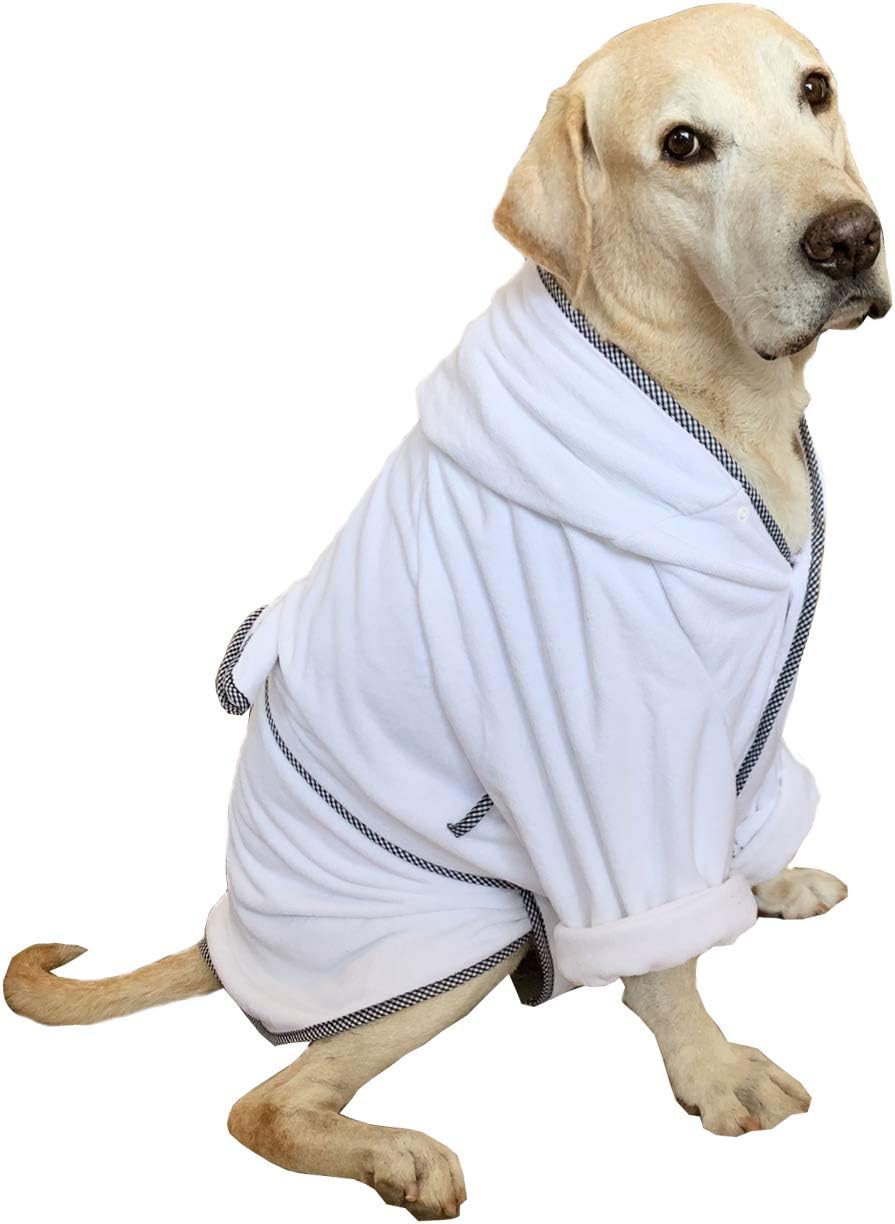Dog Bathrobe, Microfiber Fast Drying Absorbent Hooded Bath Towel for Medium Large Dogs White XL, XL:40-50LB - Image 5