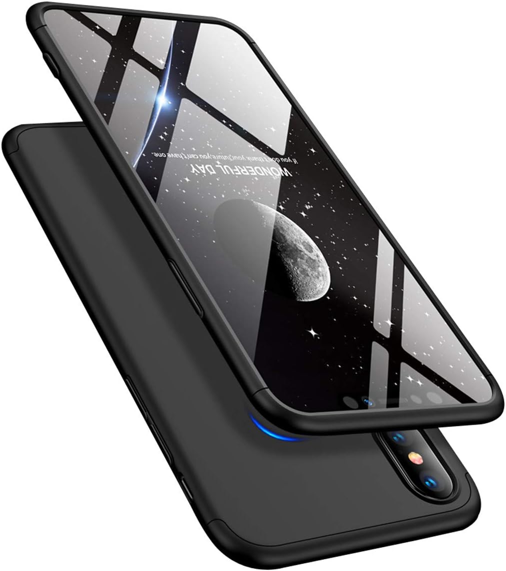 iPhone XS Case,iPhone XS Max Cover 360 Degree Protection 3 in 1 Slim PC Cover Shockproof Shell Full Body Coverage Hard Protective Case + Tempered Glass Screen Protector For iPhone XS/XS Max