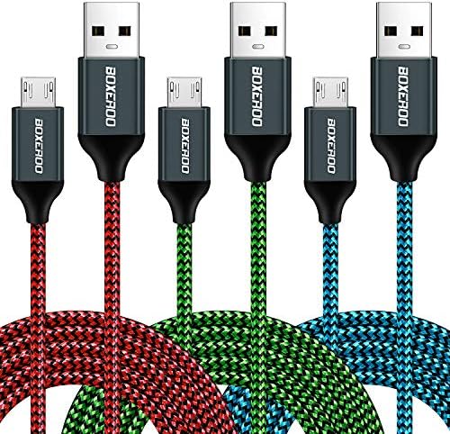 Micro USB Cable,[10ft3Pack] Boxeroo High Speed 2.0 USB A Male to Micro USB Sync & Charging Nylon Braided Cable for Android Smartphone Galaxy S7/S6 Tablets Wall and Car Charger Connection