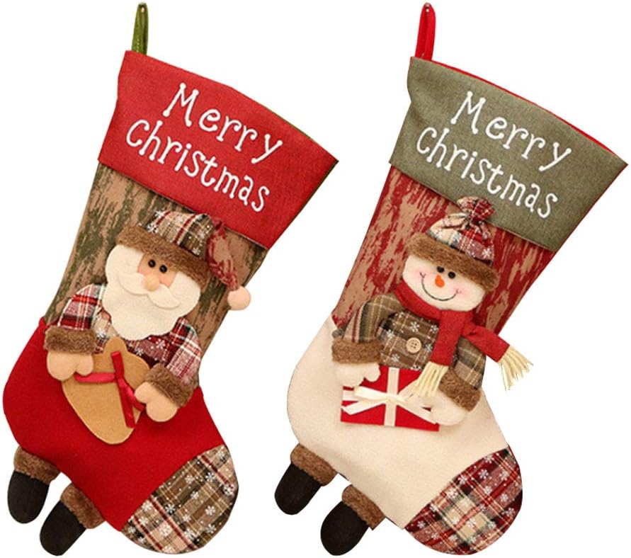 2PCS Christmas Stocking Gift Bag Christmas Stockings Santa Claus/Snowman Tree Decorating Supplies Festival Creative Decorative Socks Hanging Decoration Christmas Party Accessories(1*Santa+1*Snowman)