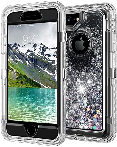 iPhone 8 Plus Case,iPhone 7 Plus Case,AEZSY 3D Bling Flowing Liquid Sparkle Quicksand Transparent Protection Case,3 in 1 TPU Silicone + PC Frame,for Apple iPhone 7 Plus/ 8 Plus 5.5 inch (Silver)
