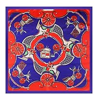 FLYSXP Retro Wheel Print Silk Scarf Silk Scarf 9090cm Scarf (Color : Blue red, Size : 9090cm)