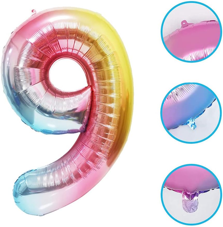 ANCLLO 40 Inch Balloon Rainbow Gradient Colorful Big Number Balloons for Happy Birthday Party Decorations-Number 9 - Image 3