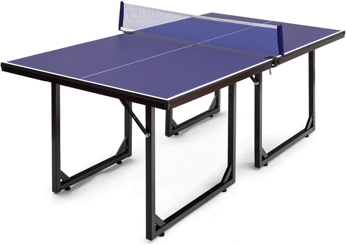 Dawndior Foldable Midsize Table Tennis Ping Pong Table with Net 99% Preassembled Multi-Use Compact Indoor/Outdoor Table