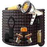 TBI Pro Garden Hose Expandable - Superior Strength 3750D / 4-Layers Latex/Extra-Strong Brass Connectors / 10-Way Durable Zinc Water Spray Nozzle, 2-Way Pocket Flexible Splitter (100 Feet)