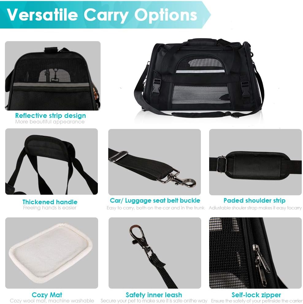 CLEEBOURG Pet Carrier Cat Carriers, Airline Approved Travel Pet Bag, Collapsible Soft-Sided Dog Kennel with Reflective Side Strip, Mesh Window and Escape-Proof Buckle, Best for Small Medium Cats Dogs : Pet Supplies