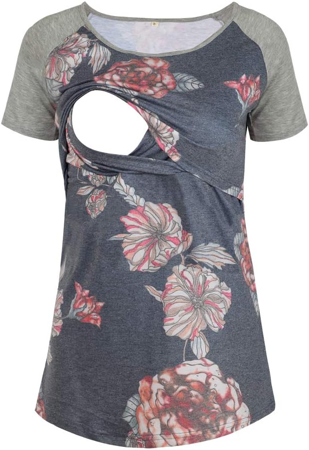 Glampunch Maternity Nursing Tops Patchwork Long&Short Raglan Sleeve Breastfeeding T-Shirt