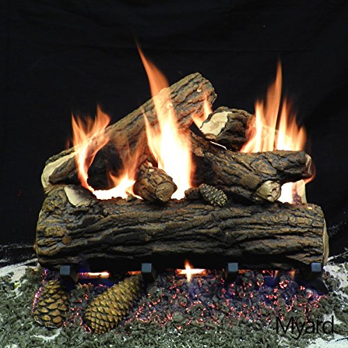 PayandPack 18" Country Oak Deluxe Style Complete Fire Gas Logs Set with Hearth KIT for Vented Gas Fireplace