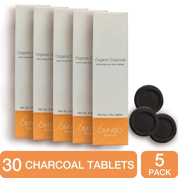 Omved Organic Charcoal Tablets for Burning Dhoop, Multipurpose Use (30