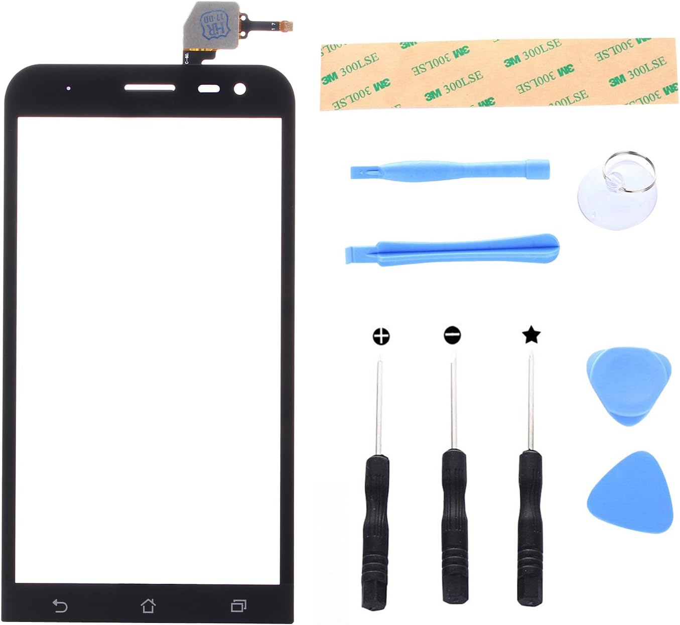 Lusee Touch Screen Glass for Asus ZenFone 2 Laser ZE500KL ZE500KG Z00ED Front Panel Complete Replacement Glass with Tool Set (Black)