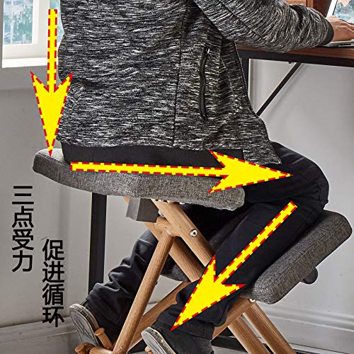 Mobile Kneeling Posture Chair Wooden Ergonomic Kneeling Chair Office with Orthopedic Back Pain Seat Adjustable Stool Thick Comfortable Cushions Gray