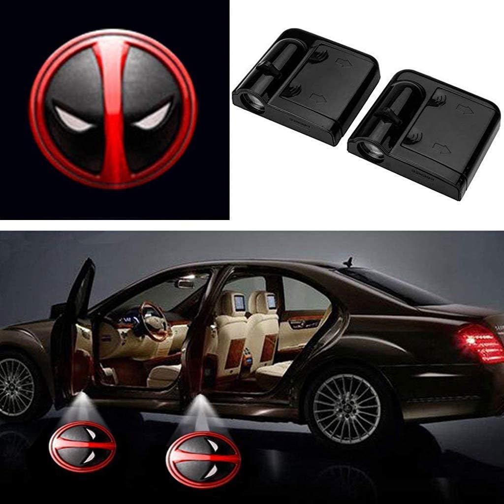 STHIRA® 3D Ghost Shadow Emblems Wireless Door Logo Shadow Ghost Lights (2pcs) fit Ford Focus 2 Fiesta F150 Mondeo Transit Mustang etc (Deadpool Head)