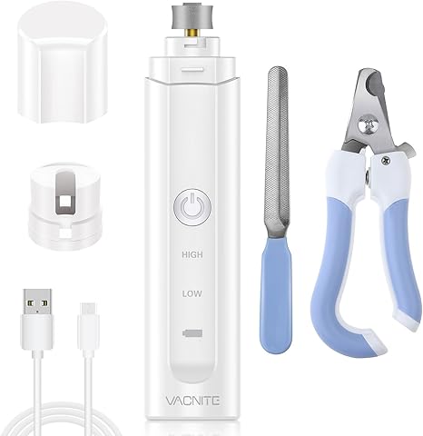Vacnite Lime à Ongles Pour Chien Chat Coupes Ongles Animaux Et Broyeur Dongle Electrique Professionnel Broyeur à Griffes Avec 2 Vitesses Usb Charge