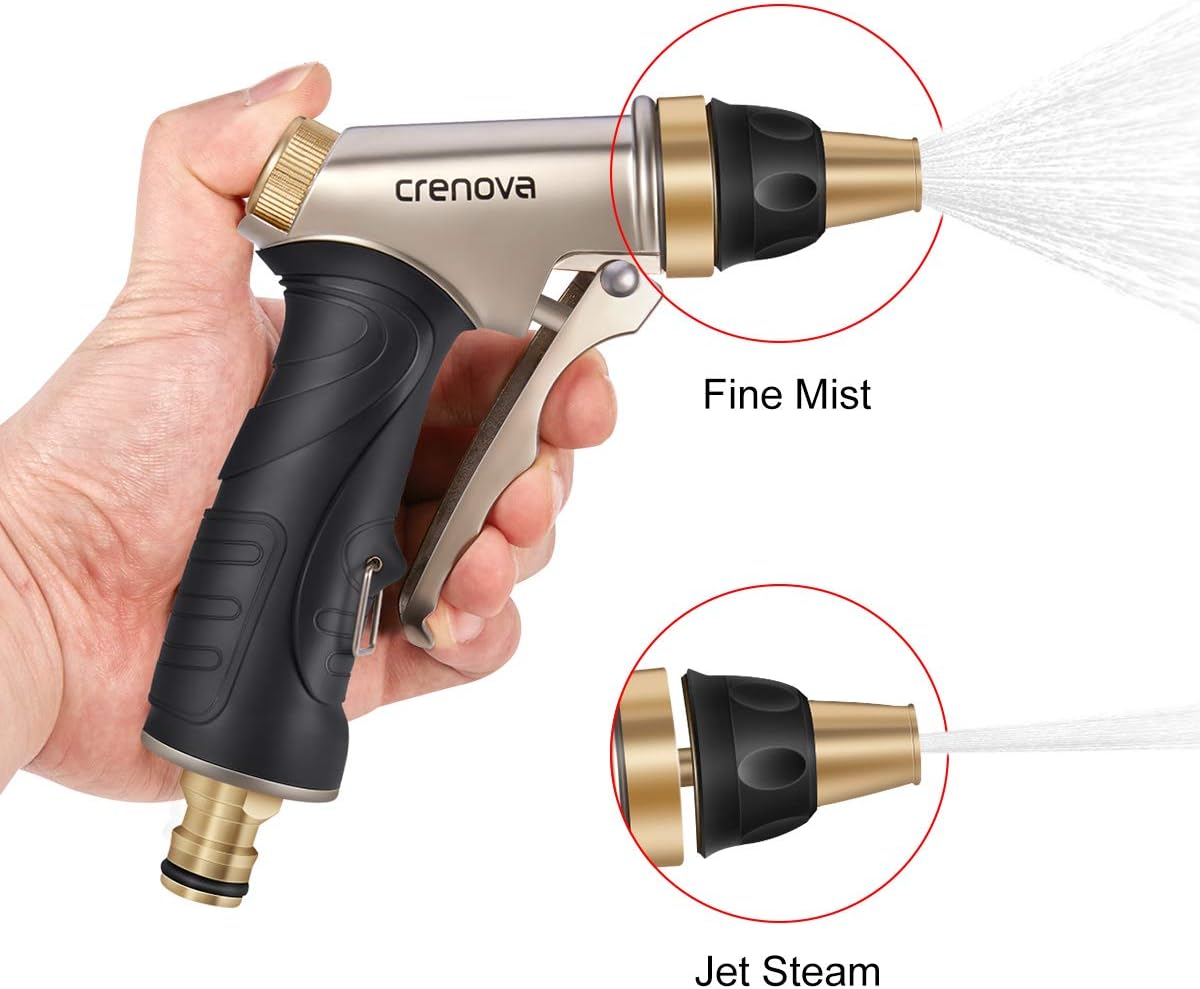 Crenova Garden Hose Nozzle, Spray Nozzle High Pressure, 100% Heavy Duty Full Brass Nozzle & ABS Non-Slip Ergonomic Grip Water Hose Nozzle, 4 Watering Patterns for Watering Lawn Plants Car Patio Pet : Garden & Outdoor