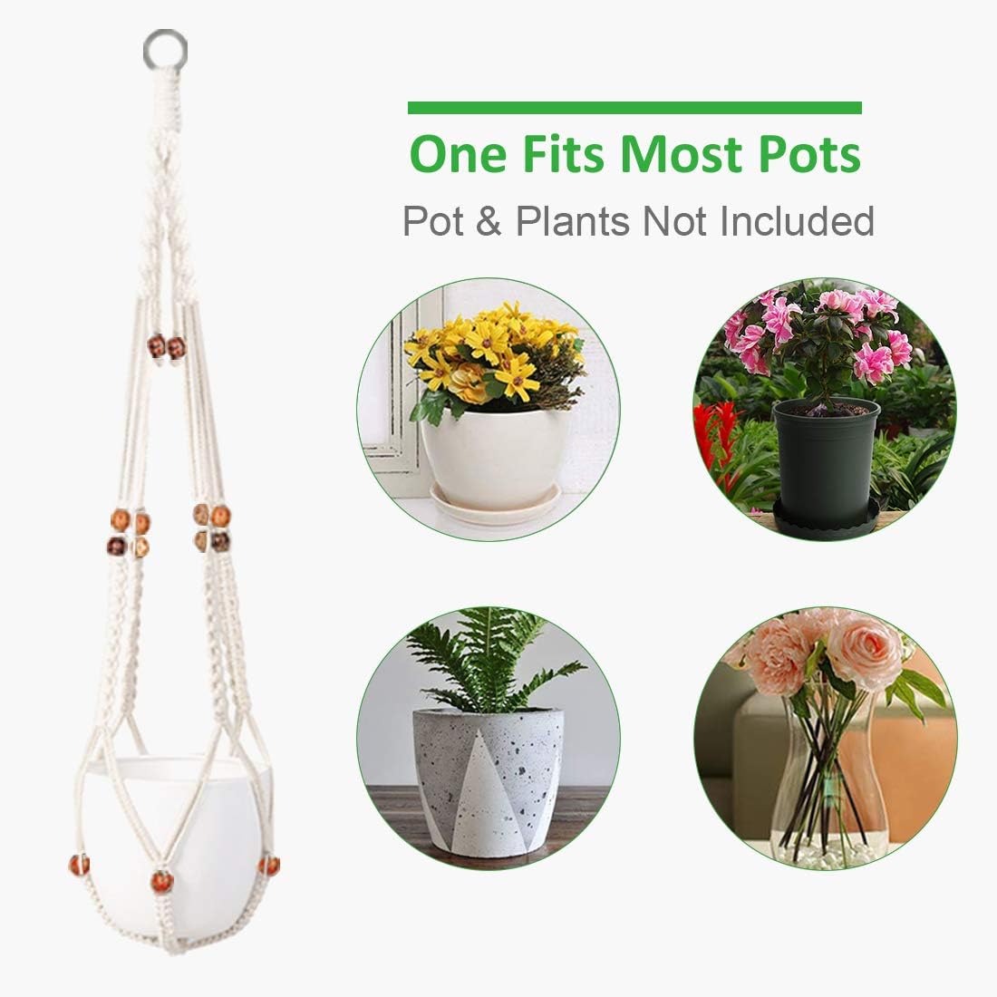 GROWNEER 5 Packs Macrame Plant Hangers with 5 Hooks, Different Tiers, Handmade Cotton Rope Hanging Planters Set Flower Pots Holder Stand, for Indoor Outdoor Boho Home Decor: Kitchen & Dining