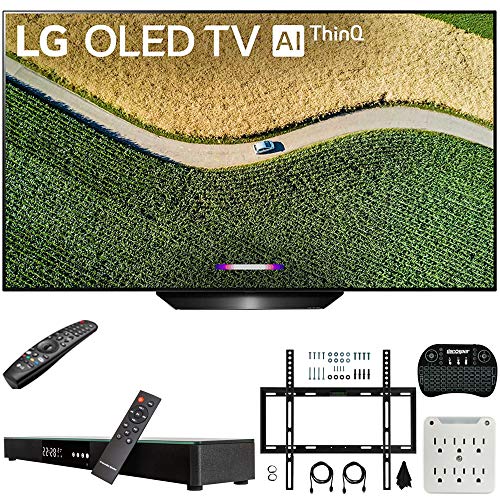 LG OLED55B9PUA B9 55″ 4K HDR Smart OLED TV with AI ThinQ (2019) Bundle with Deco Gear Home Theater Soundbar, Flat Wall Mount Kit, Wireless Keyboard and 6-Outlet Surge Adapter with Night Light
