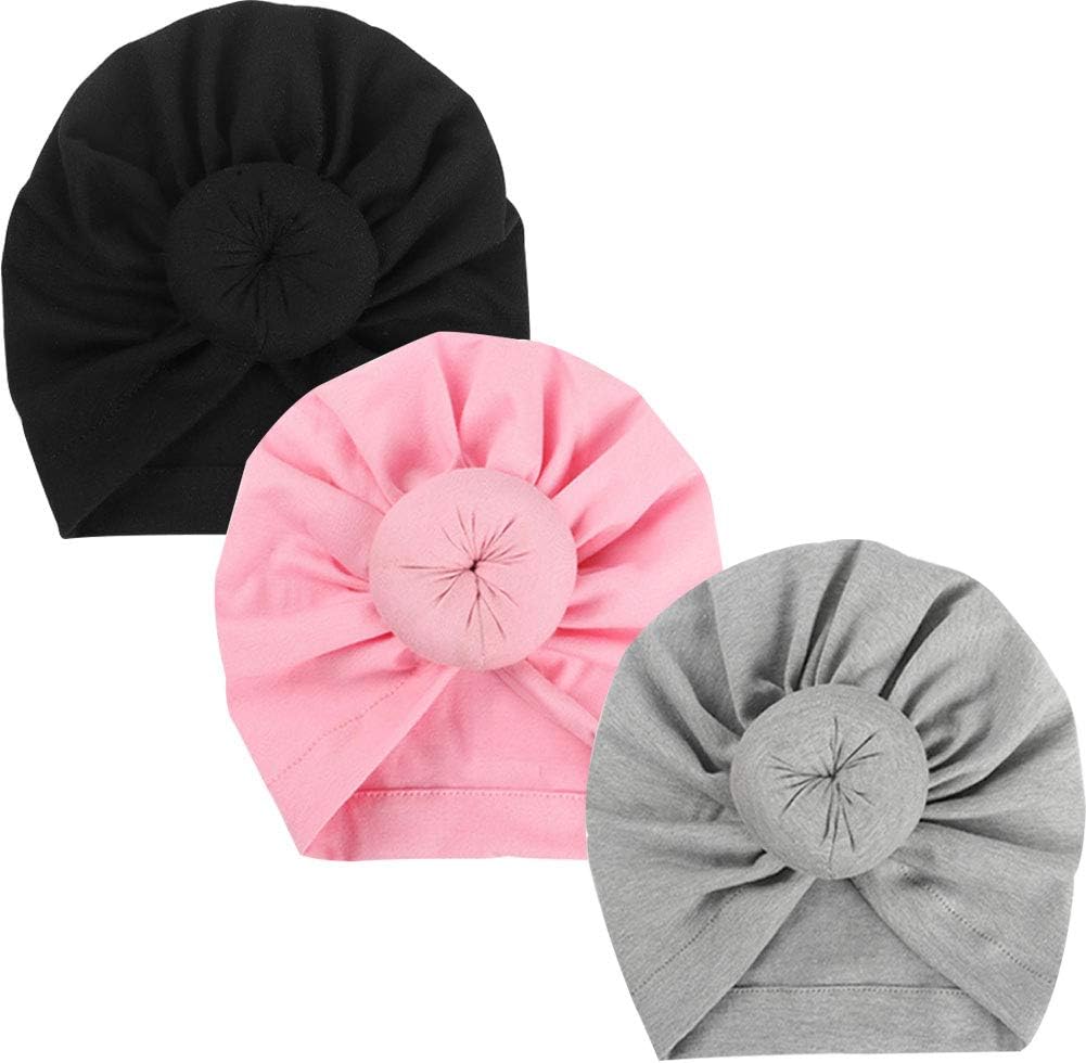 EMPHY 3Pcs Baby Turban Knot Infant Headbands Bohemian Head Wrap for 1-6 Months