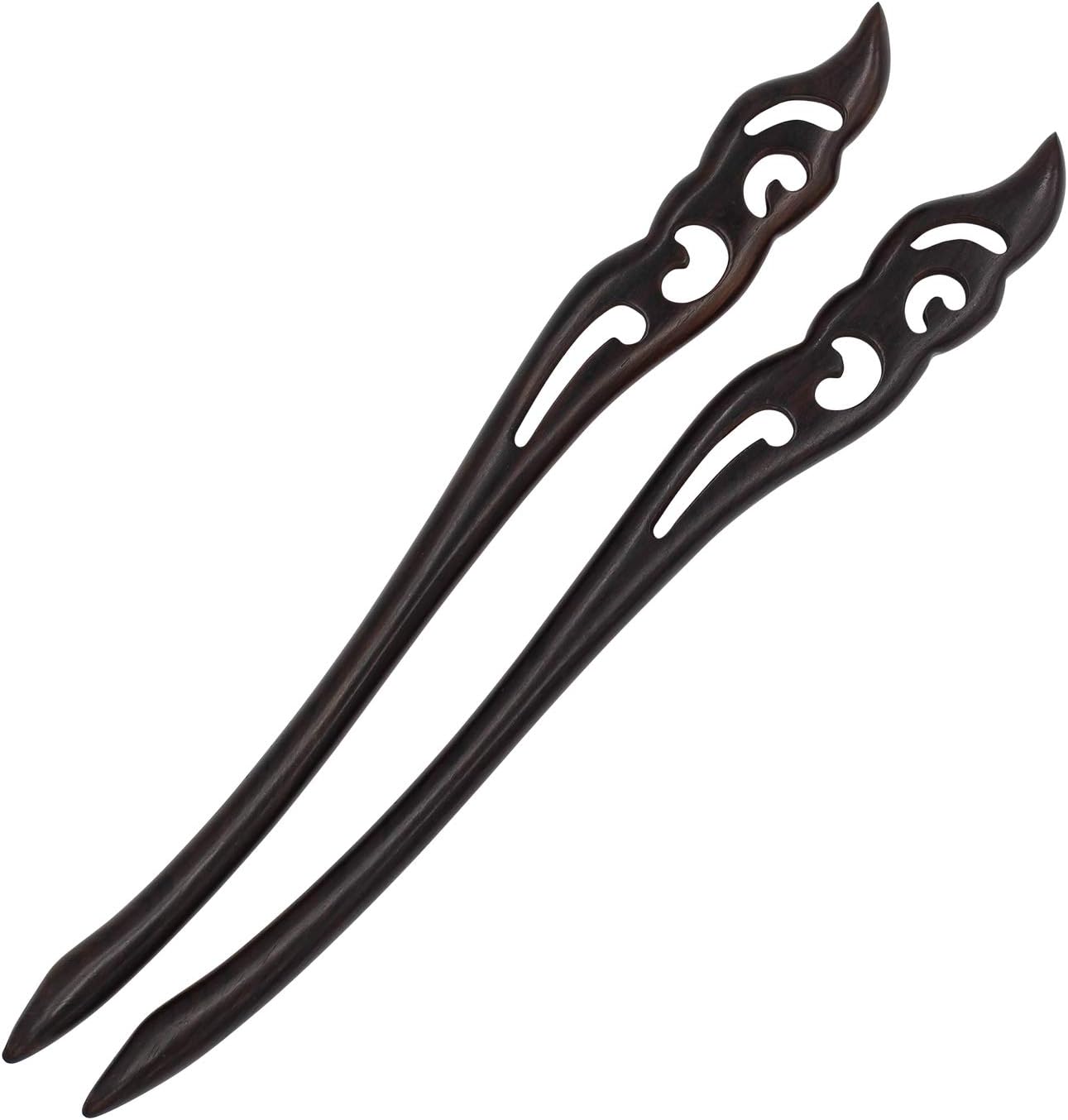 Real Sic Natural Sandalwood Hair Sticks for Women - Set of 2 - Retro Boho Fashion Chopsticks for Long Hair (Wind)