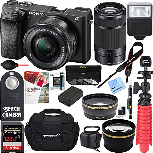 Sony-ILCE-6300-a6300-4K-Mirrorless-Camera-16-50mm-55-210mm-Zoom-Lens-64GB-Kit-Black-64GB-Accessory-Bundle-DSLR-Photo-Bag-Extra-BatteryWide-Angle-Lens2x-Telephoto-LensFlashRemoteTripod
