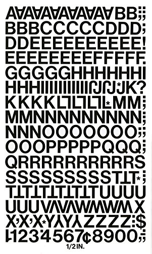 Chartpak Self-Adhesive Vinyl Capital Letters and Numbers, 1/2 Inches High, Black, 201 per Pack (01010)