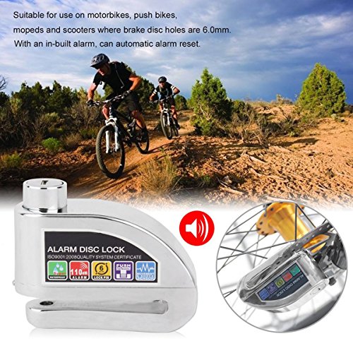 Bike Lock,Anti-theft Alarm Disc Lock Waterproof Disc Brake Lock with 110db Alarm Sound for Motorcycles Bicycles (Silver)