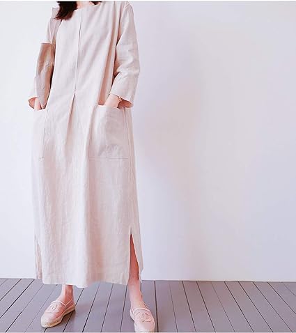 Amazon Kaerdiya ケルディヤ レディースファッション リネンを楽しむ ロングシンプルワンピースzzz05 浅 ピンク ワンピース チュニック 通販