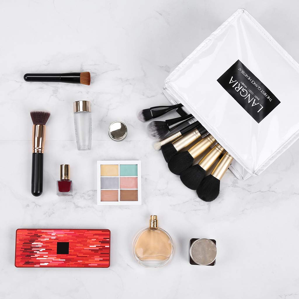 LANGRIA Travel Makeup Train Bag Makeup Cosmetic bag Portable Waterproof Make Up Storage Bag Insulated (White-S)