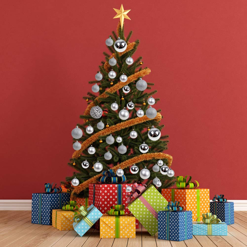 HAKACC Weihnachtskugeln, 100 Stück Weihnachtsbaumkugeln Silber Christbaumschmuck Anhänger für Tannenbaum Glitze Ball Weihnachtsdeko