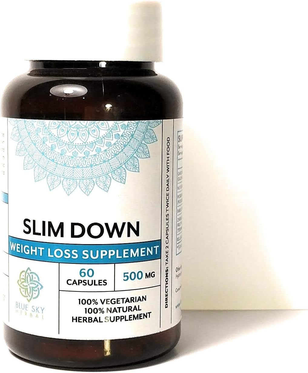 Blue Sky Herbal Slim Down - 60 Caps- 500mg. Pills with Garcinia Cambogia. Lose Weight Fast & Burn Fat. Metabolism Boost for Weight Loss.Vegan Metabolic Activator for Slimming